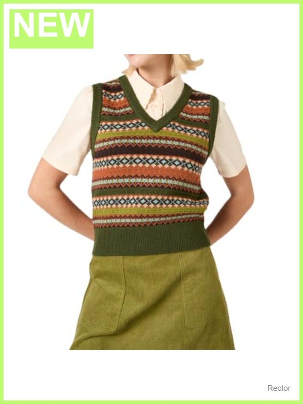 Vintage Knit Crop Sweater Vest Boho Sleeveless V Neck Argyle Plaid Slim Fit
